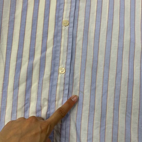 Paul Smith Shirt Mens 15.5 Bone White Periwinkle Striped Linen Blend Made Italy - Picture 3 of 9